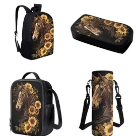 Belidome Girls Horse School Backpack Set with Pencil Case Insulated Lunch Pouch Bottle Holder Cover