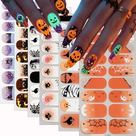 winthrop 6 láminas de pegatinas completas para uñas de Halloween, tiras de esmalte de uñas, calcomanías autoadhesivas para uñas que brillan en la oscu