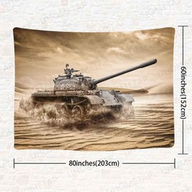 UHOMETAP Military Tapestry War Theme Desert Tank Tapestry Wall Hanging for Boys Bedroom Living Room Wall Decor 80X60 Inches GTQQUH834