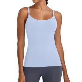 MathCat Workout Tops for Women with Built in Bra Camisole Workout Tank Tops Adjustable Thin Straps Yoga Tank Tops Light Blue