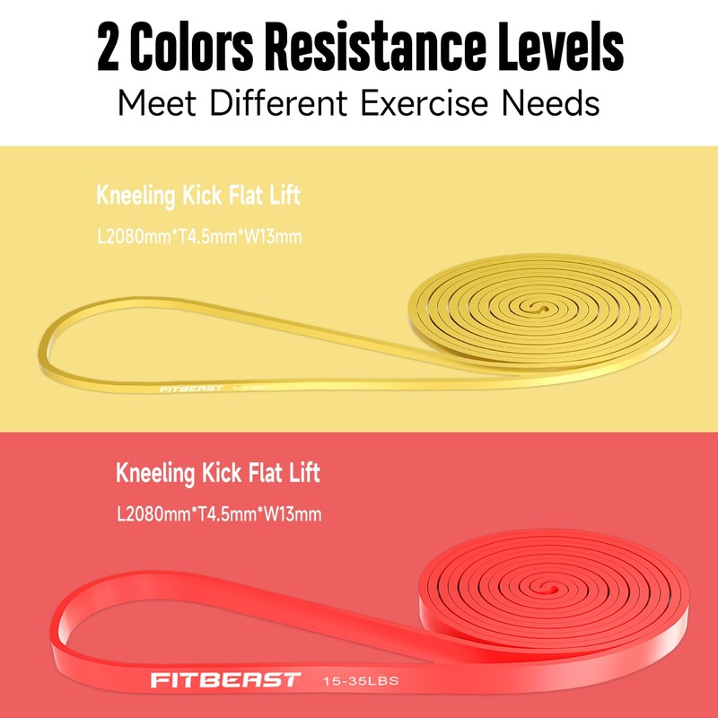 FitBeast Pull Up Bands Set, Yellow&Red 5-35 LBS Resistance Band
