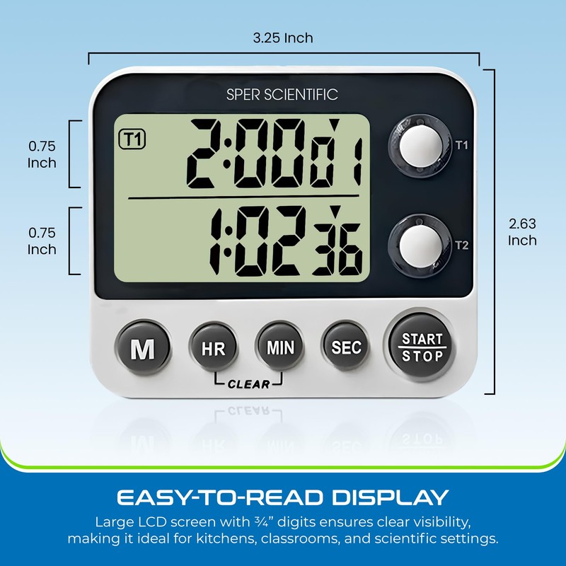 Sper Scientific 2 Channel Digital Lab + Kitchen Timer with