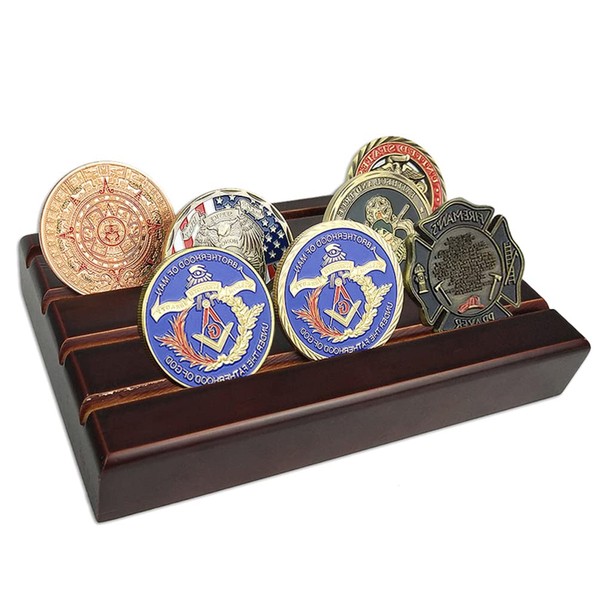 WOERDA 4 Row Challenge Coin Holder, Military Coin Display Holder Stand,Holds 12-16 Coins