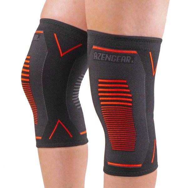 aZengear Knee Support Brace (Pair) - Compression Knee Sleeve for Joint Pain, Ligament Injury, Meniscus Tear, Arthritis, ACL, MCL, Running, Weightlifting, Squats (M)