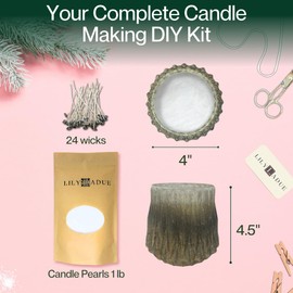 LILY LADUE Pearl Wax Sand Candle Making Kit for Adults - 1 Lb. Unscented Pearled Candle Sand Beads with 24 Wicks, Glass Volcano Vessel, DIY Kits for Adult Beginners and Teens, Fun Activity for Home