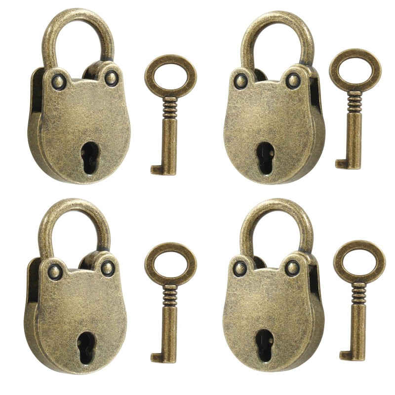 Luomorgo 4 Pcs Antique Bronze Padlock, Vintage Padlocks Retro Metal