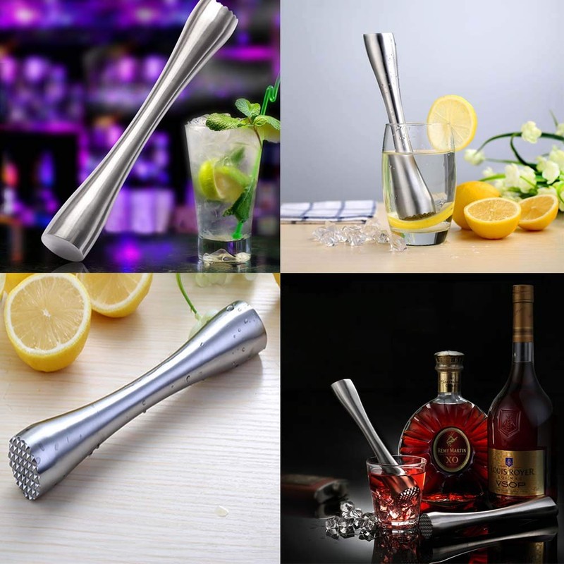 8" Muddler for Cocktails, Professional Stainless Steel Muddler for Old