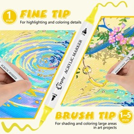 Acrylic Paint Markers, 80 Colors Dual Tip with Fine Tip and Brush Tip Acrylic Paint Pens with Adult Coloring Book for Stone, Wood, Canvas, Metal, Ceramic, Fabric, Rock Painting, Art Supplies Kit