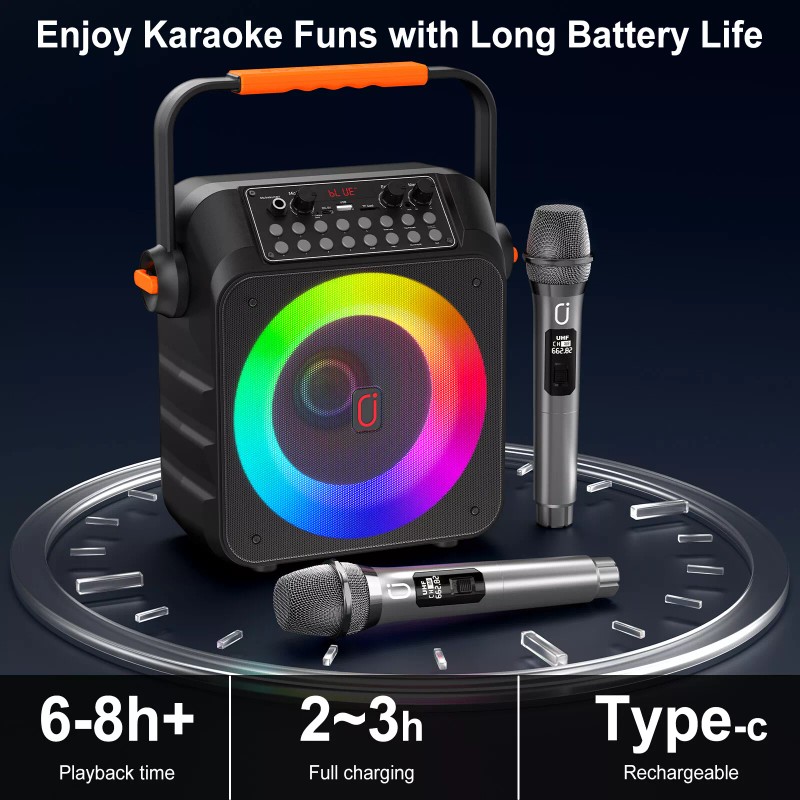 Universal JYX Karaoke Machine With 2 Microphone Portable Party Speaker
