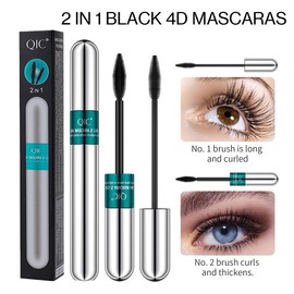 2 in 1 Black Mascaras,4D Natural Lengthening And Thickening Effect Mascara For Women,Waterproof Not Sticky Long Lasting Charming No Clumping(2Pcs) A