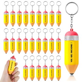 25 Pcs Pencil Keychains Bulk, PU Squeeze Keychains, Cute Teacher Key Chains, Pencil Shaped Stress Balls, Teacher Appreciation Gifts, Back to School Keychains for Women, Men