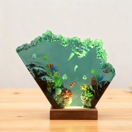 Drawelry Ocean Resin Lamp, Handmade Underwater Night Light Fish Coral Reef, Whale Shark Diorama with LED Crystal Lights Bedroom Desk Christmas Decor for Marine Lovers (Jellyfish & Coral)