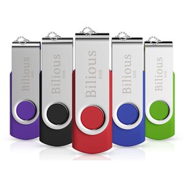 USB Flash Drive, Bilious Swivel Metal Style Thumb Drives with Led Indicator, Portable Fold Memory Stick Keychain Design U Disk (8GB, 5 Pack)