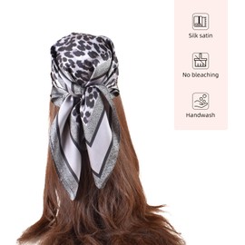 EIysee 27.5 Inches Silk Head Scarf for Women Satin Hair Scarf Silk Wrap Neck Square Scarves Feeling Scarf Boho HeadwearLeopard print. - Gray
