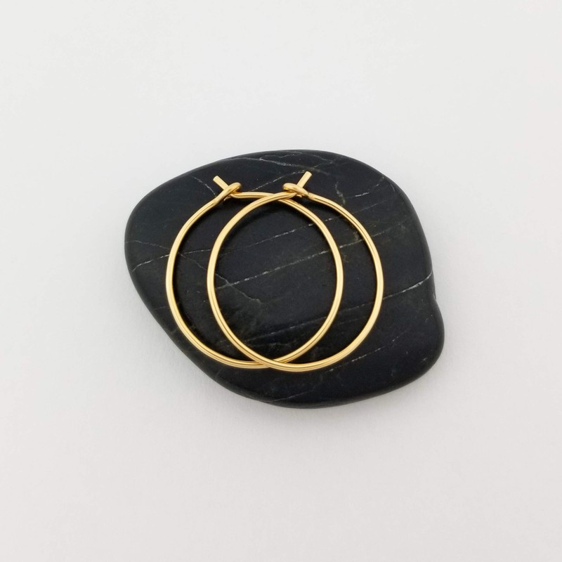 3/4 Inch Thin 14k Solid Gold Hoop Wire Earrings 20