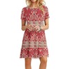 MOLERANI Women's Casual Plain Simple T-Shirt Loose Dress(Boho Floral Red,XS)