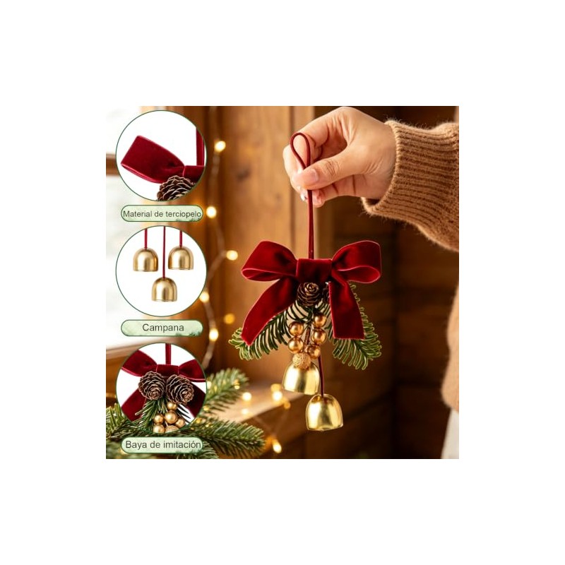 KUSHAN Bows de Navidad de 2 Piezas con 2 Campanas,Campanas