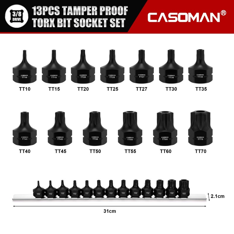 CASOMAN 13-Piece 3/8" Drive Low Profile Impact Torx Bit Socket