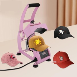 Hat Heat Press Machine, 2-in-1 Hat Press Heat Machine for Caps, 110V 500W Portable Clamshell Design Cap Sublimation Transfer Press with Timer & Temperature Control (Light Pink)