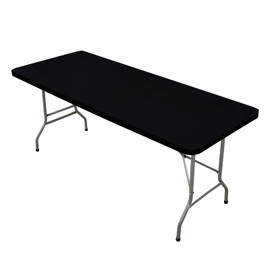 Nacuci Rectangle Elastic Fitted Tablecloth, Windproof Polyester Table Cover, Scratch Resistant and Washable Table Cloth for 4 Foot Folding Tables, Picnic, Camping, Party (Black, 24"x48")