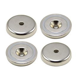 N42 Neodymium Pot Magnet for Arts, Crafts, Model Making, DIY, Hobbies, Office, and Home - 40mm dia x 8mm thick x 6mm c/sink - 64kg Pull - Pack of 4