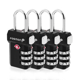 Fosmon TSA Accepted Luggage Locks, (4 Pack) Open Alert Indicator 3 Digit Combination Padlock Codes with Alloy Body and Release Button for Travel Bag, Suit Case & Luggage - Black