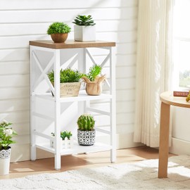 MNEETRUNG Small Bookcase,3 Tier Industrial Short Bookshelf with Metal Frame and Backboard,Low White Bookshelf, Small Office Book Shelf for Small Spaces, Living Room, Bedroom and Home Office
