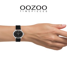 Oozoo Timepieces Women's Watch - Wrist Watch with 18 mm Leather Strap | High-Quality Watch for Women - Elegant Analogue Women's Watch in Round, Silver & Black, Strap.