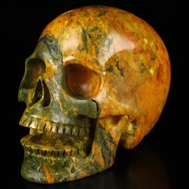 Skullis 5.2”Orpiment Crystal Skull, Hand Carved Gemstone Fine Art Sculpture, Reiki Healing Stone Statue.1209