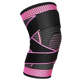 Ruilala Knee Support 1 Piece Knee Support with Adjustable Velcro Bandage Compression Knee Bandage for Men Women for Arthritis ACL Meniscus Tear Sports Fitness Weightlifting Jogging (Rose Red, XXL)