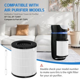 Ap-T20FL Replacement Filter Compatible with Homedics AP-T20 Air Purifiers, 2 * 3-in-1 Total Clean Tower HEPA Filters Replacement for AP-T20WT AP-T20BK ＆ 1 * 3 W AP-UVC1 Bulb, Part #AP-T20FL