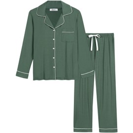 Joyaria Women Long Sleeve Pajamas Set Super-Soft Comfy Bamboo Cooling Sleepwear Button Down Pj Lounge Sets S-XXL Olive