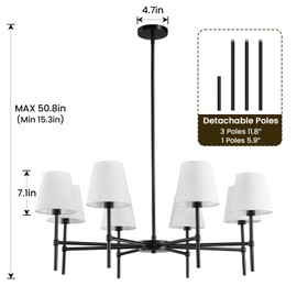 RUIYEY Dining Room Chandeliers Light - Modern Black Chandelier, 8-Light Metal Farmhouse Dining Room Light Fixture, E26 Hanging Pendent Lighting for Kitchen, Living Room, Foyer, Entrance