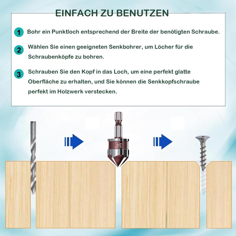 KEWAYO Countersink Drill Bit Set for Metal, Countersink 82°, Countersink