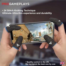 Progameplays [3 Pairs] Silver Fiber Finger Sleeves for Mobile Gaming pubg cod Mobile, Thumb Sleeves (3 Pairs Blue)