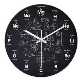 XNM Black Chemical Clock for Classroom - Glass Analog Small Wall Clocks Battery Operated 12 Inch - Round Silent Wall Clock Modern