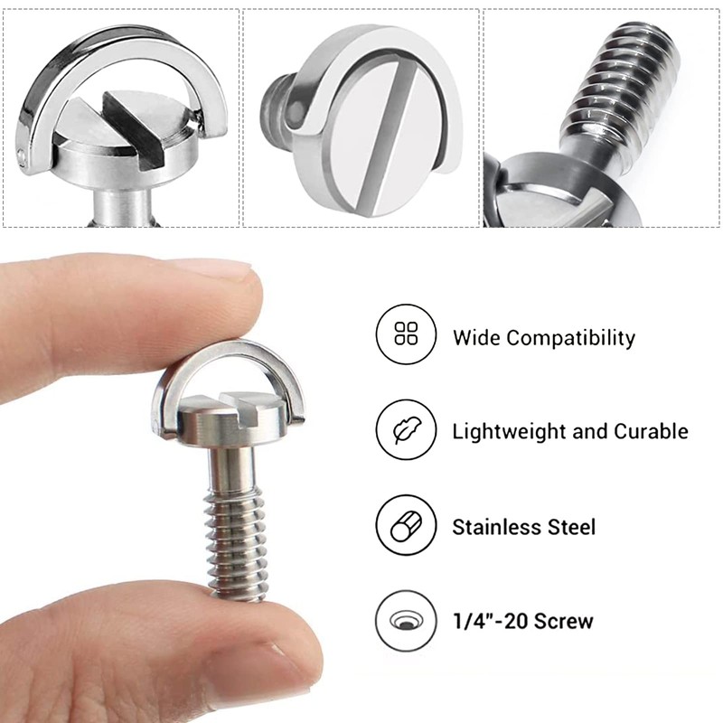 Camera Screw 1/4 Tripod Screw D-Ring Stainless Steel Mounting Screw,
