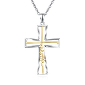 PRAYMOS Women's Cross Necklace Gold Faith Necklace 925 Sterling Silver Christian Catholic Religious Jewellery, Sterling Silver