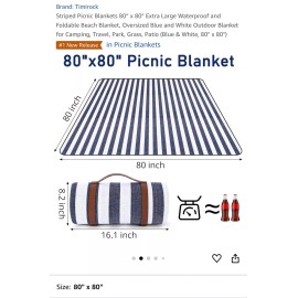 sapsisel 80 x 80 Picnic Blanket Extra Large Waterproof and Foldable Beach Blanket