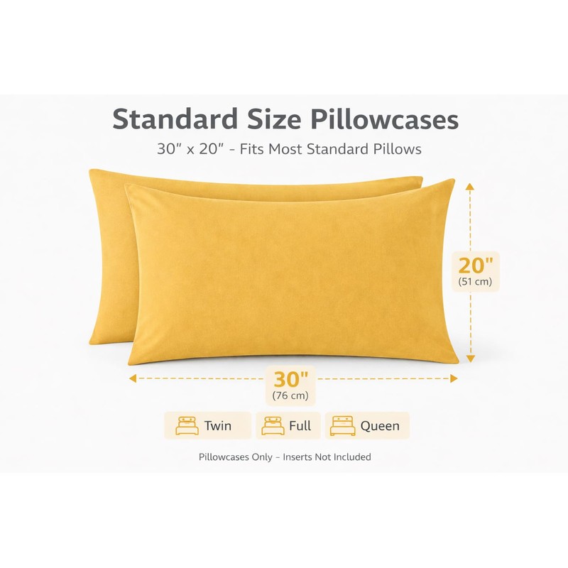 Evolive Ultra Soft Brushed Microfiber Standard Size 20"x30" Pillowcases Pair
