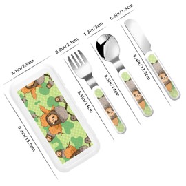 Cartoon squirrel Children's tableware 3-piece set, reusable knife, fork and spoon cutlery set, portable children's food protection tableware