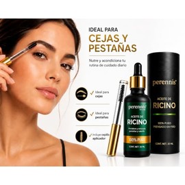 PERENNIS Aceite de Ricino Orgánico 100% Puro Prensado en Frío, Castor Oil para Crecimiento de Cabello, Pestañas y Cejas, Hidratación de Piel y Uñas, 3