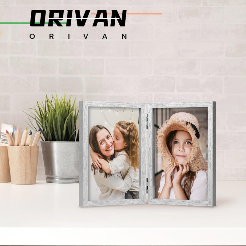 ORIVAN 4x6 Double Picture Frames Hinged Folding Photo Frames Vertical