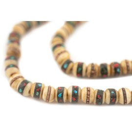 TheBeadChest Light Rustic Inlaid Yak Bone Mala Beads (6mm)