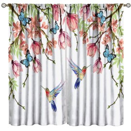 GoDazzling Spring Watercolor Flower Hummingbird Blackout Window Curtains, Butterfly Floral Bird Nature Theme Rod Pocket Window Drapes, for Living Room Bedroom 42x45in 2 Panels