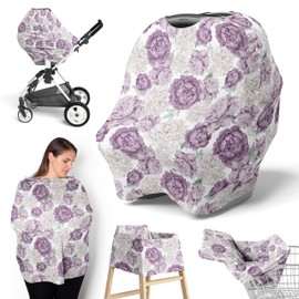 Sweet Jojo Designs Lavender Purple Boho Shabby Chic Floral Girl Infant Baby Car Seat Cover Nursing Breastfeeding High Chair Shopping Cart Stroller Carrier Multipurpose Use Ivory Bohemian Watercolor