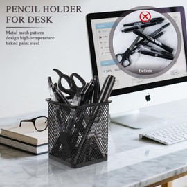 Chyaya Square Metal Pen Holder for Desk - 2 Pack Pen Cups, Desk Pen Organizer Ideal for Office/Study/Makeup Tools