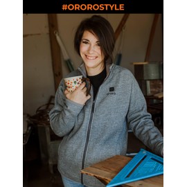 ORORO [Upgraded] Women’s 4-Zone Fleece Heated Jacket with Heated Collar, Heating Fleece Jacket with Battery (Grey, XS)