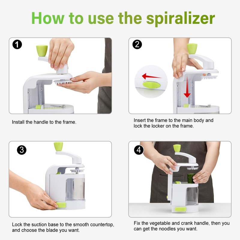 Spiralizer Vegetable Slicer 4 in 1 Rotating Blades Veggie Spiralizer,