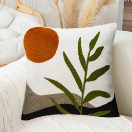 Merrycolor Decorative Throw Pillow Covers 16x16 Boho Pillow Covers Tufted Mid Century Modern Throw Pillows Abstract Leaf Pillow Cover Aesthetic Boho Pillows for Couch Bed Sofa Living Room 1PC